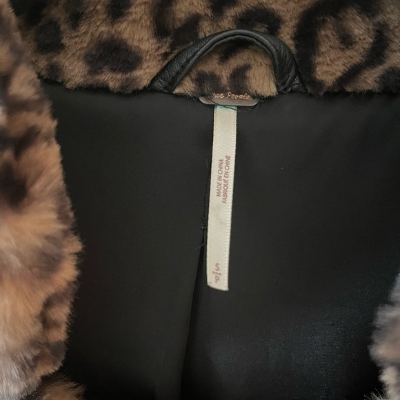 Free People Faux Fur Animal Print Boxy Jacket Oversized S - Picture 3 of 8